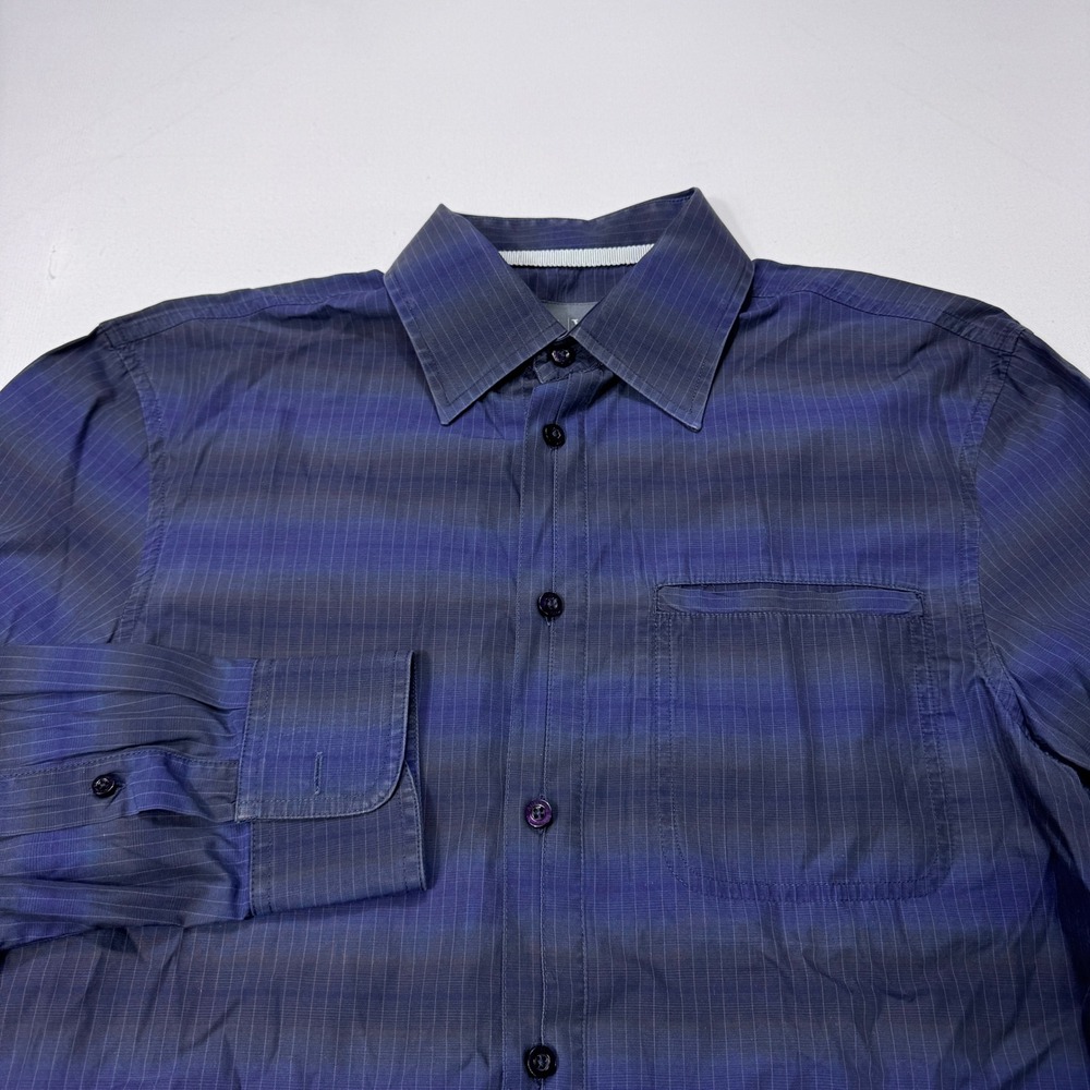 Armani Exchange Mens Medium Blue Ombre Striped Button Down Shirt Cotton LS